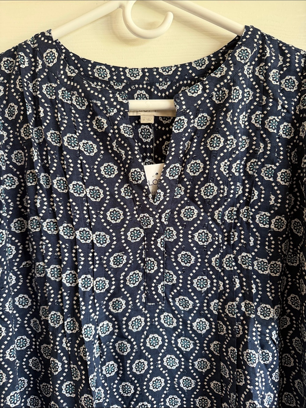 NWT LOFT Navy Printed Short Sleeve Tiered Mini Dress - Picture 5 of 12